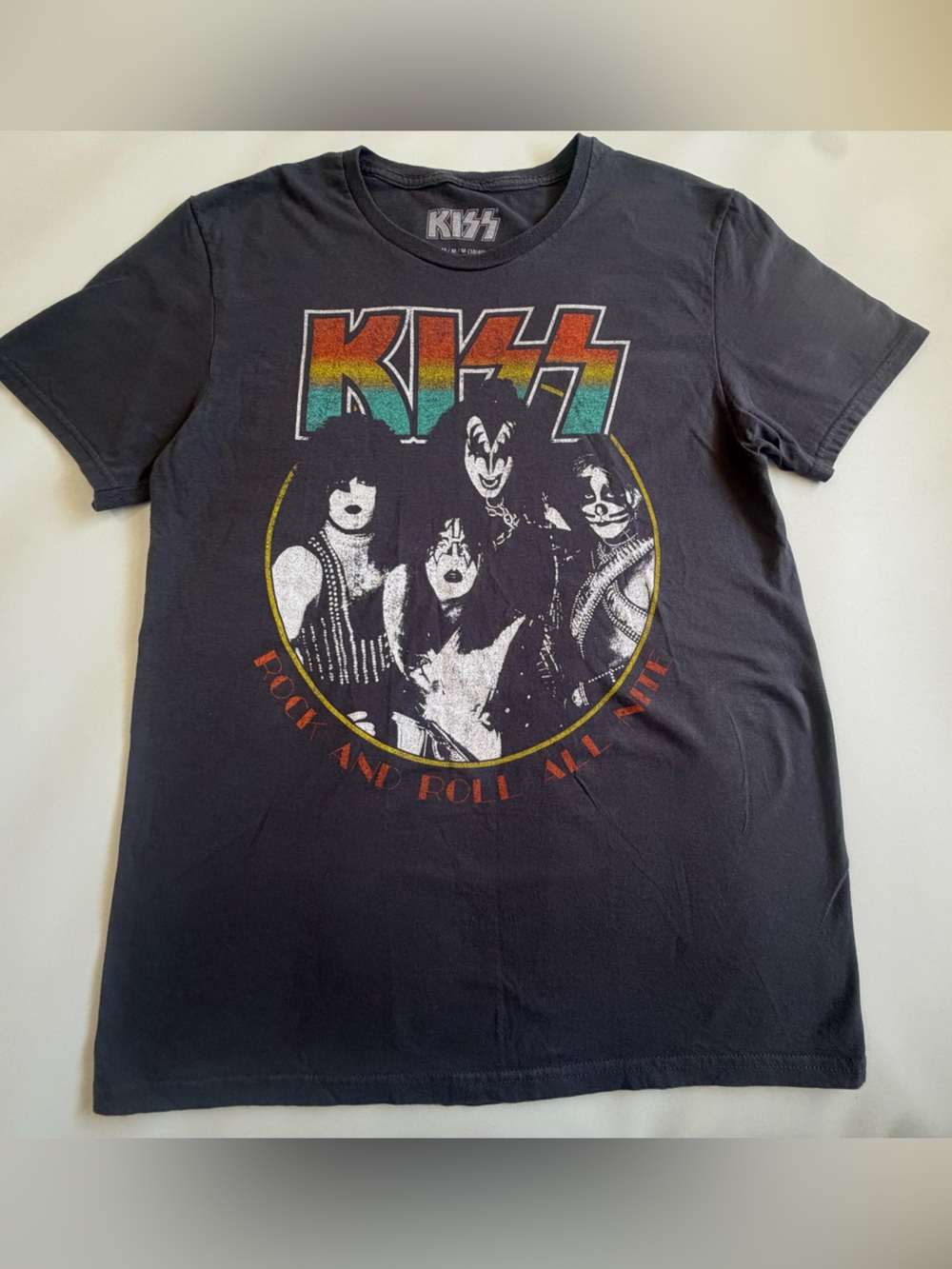 KISS Rovk & Roll All Nite Graphic Tee Size M Black Rainbow